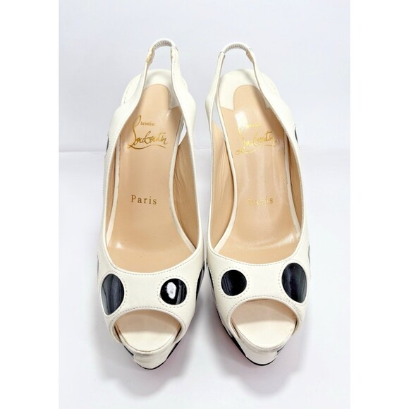 Christian Louboutin Polka Dot Peep Toe Platform Slingback Heels Patent Y2K Sz 36 - Picture 7 of 16